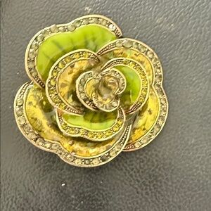 Liz Claiborne Elegant Green and Gold Floral Brooch